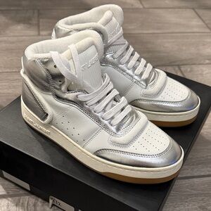 Saint Laurent White and Silver Women's Sneakers